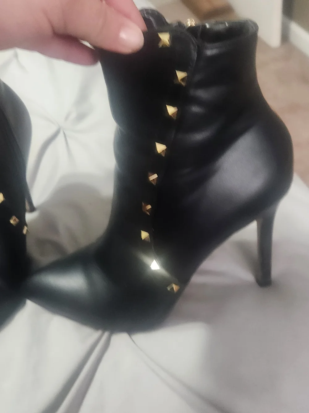 Nicole Millers Black Studded Pointed-Toe Women’s Ankle Boots